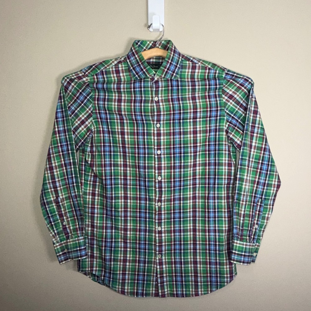 Bobby Jones Mens Green Plaid Long Sleeve Button Down Cotton Shirt BJ540010